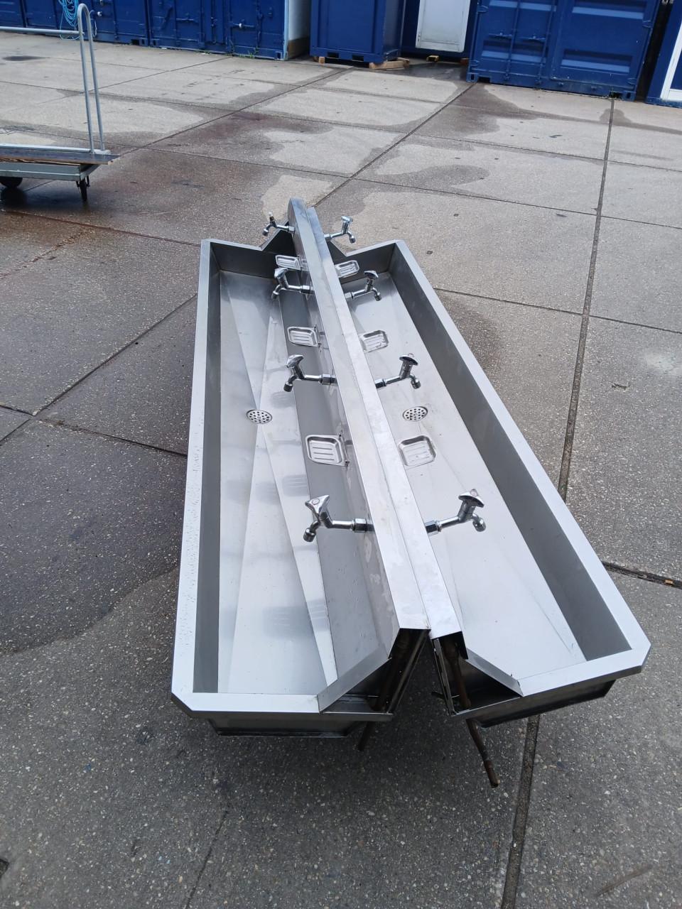 RVS wastrog/wasgoot/wasbak, 2400mm met 4 kranen