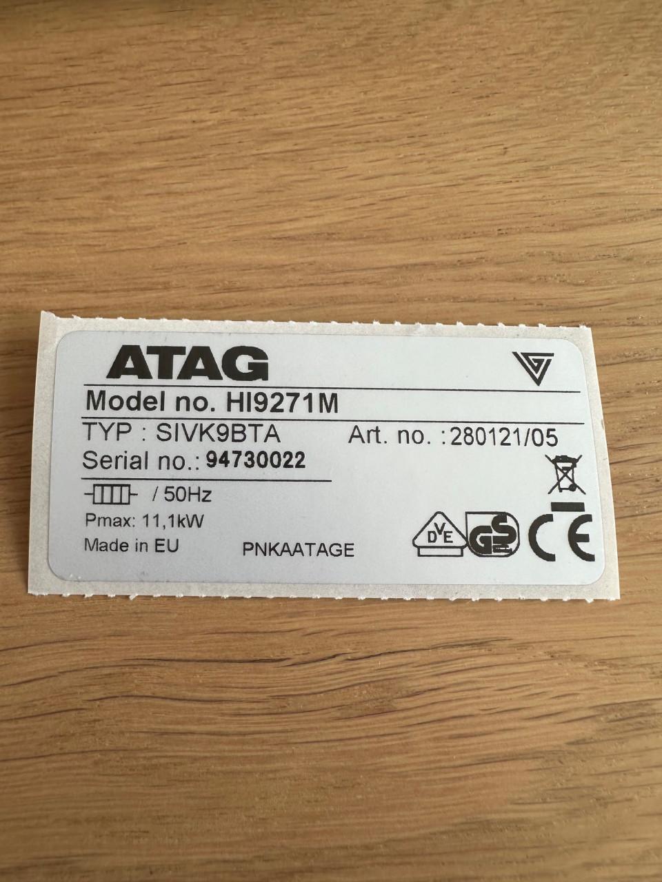 Inductiekookplaat ATAG HI9271MV