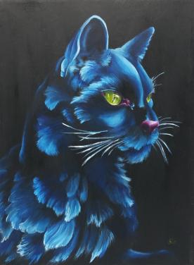 Schilderij blauwe kat A3 formaat Acrylverf