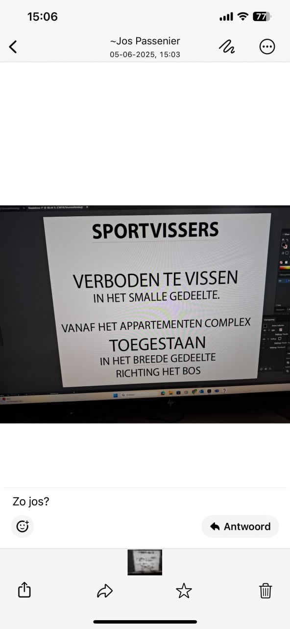 Sportvissers op de vijver Souburg niet in het smalle gedeelte vissen A.U.B