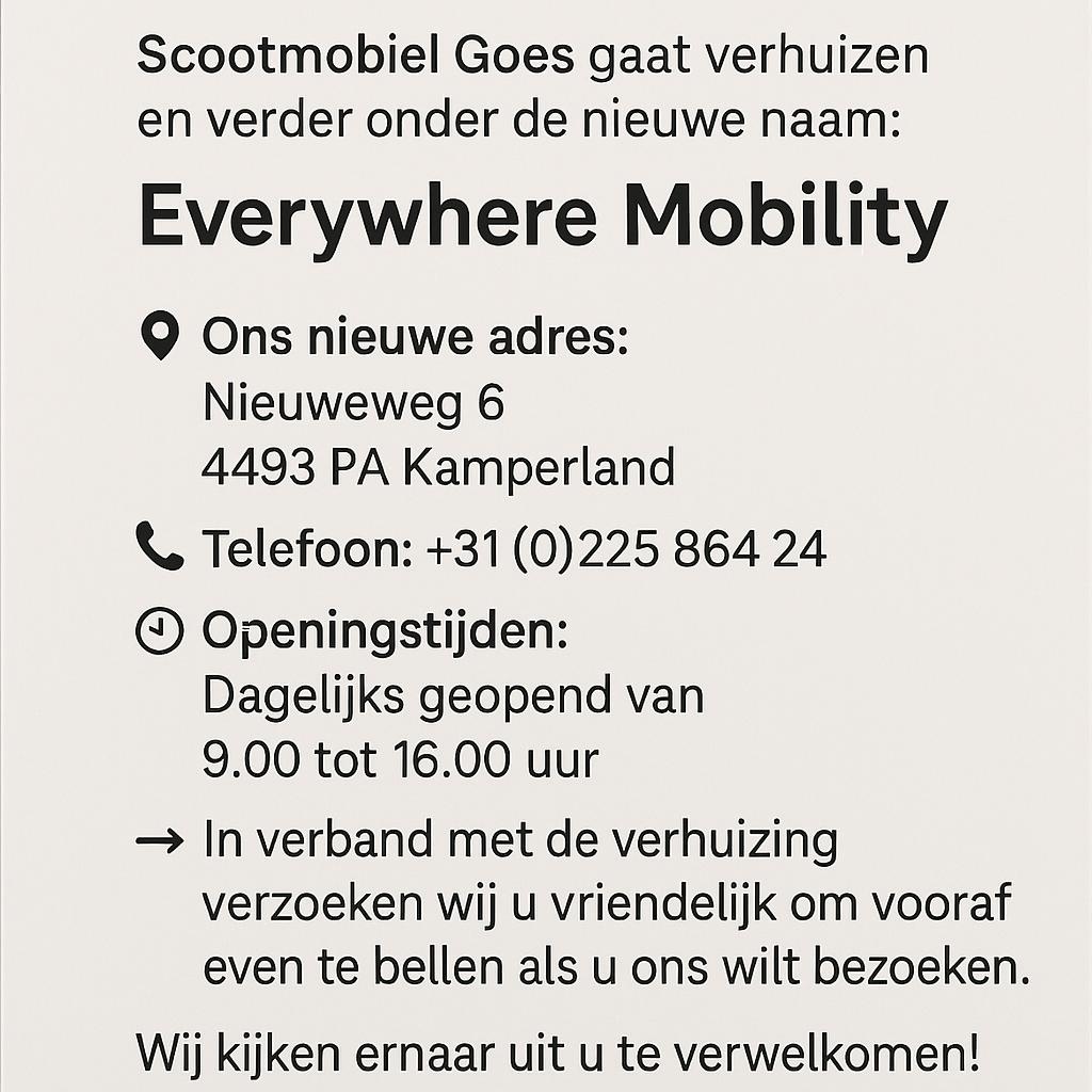 Verhuisbericht Scootmobiel Goes gaat verhuizen