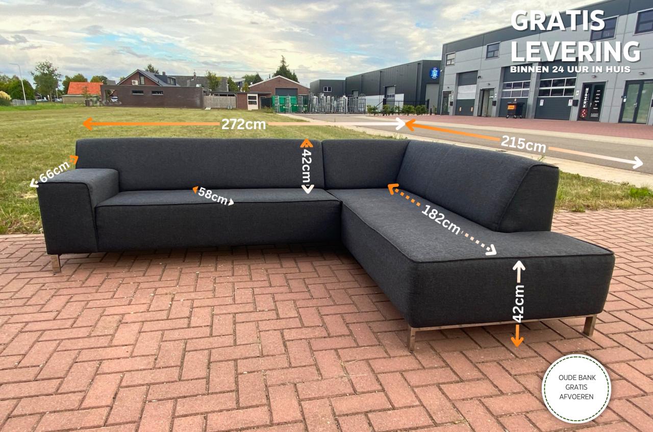 GRATIS LEVERING HEEL BENELUX + DACH Montel Donkergrijs Stoffen Hoekbank