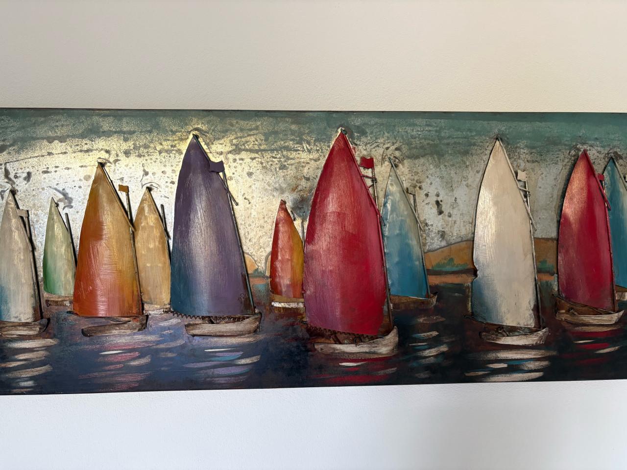 Metaal 3D schilderij zeilboten - 50 x 180 cm