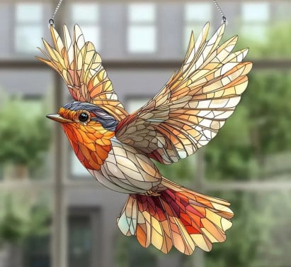 Glas in lood effect  -- Roodborst ( groot model )