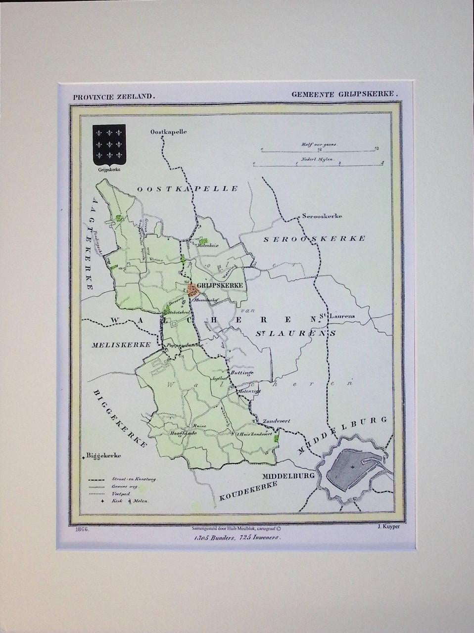 Gemeente kaartjes van J. Kuyper in kleur met Gemeente wapen