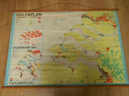 Oude schoolkaart Deltaplan stormramp 1953