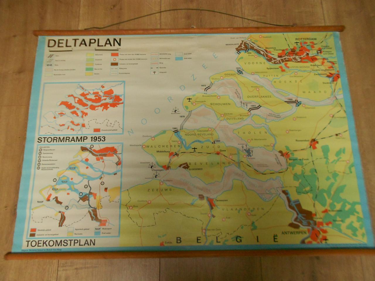 Oude schoolkaart Deltaplan stormramp 1953