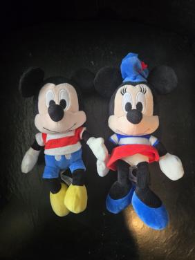 Knuffel Mickey en Mini Mouse Franse kleding 25 cm