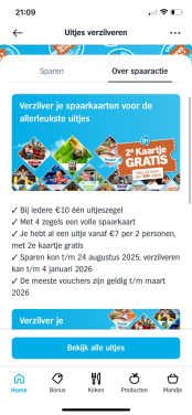 Spaarkaarten uitjes AH 5 volle kaarten 1 losse zegel