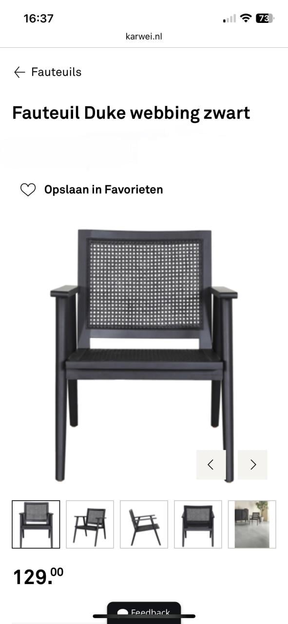 Industriële moderne webbing fauteuil zwart
