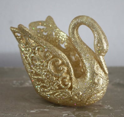 Gouden glitter zwaan beeldje kunststof