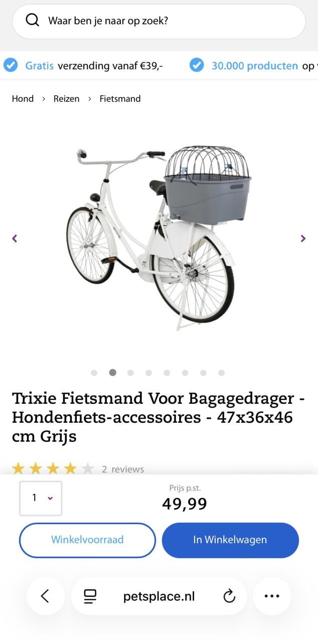 Trixie fietsmand kleine hond