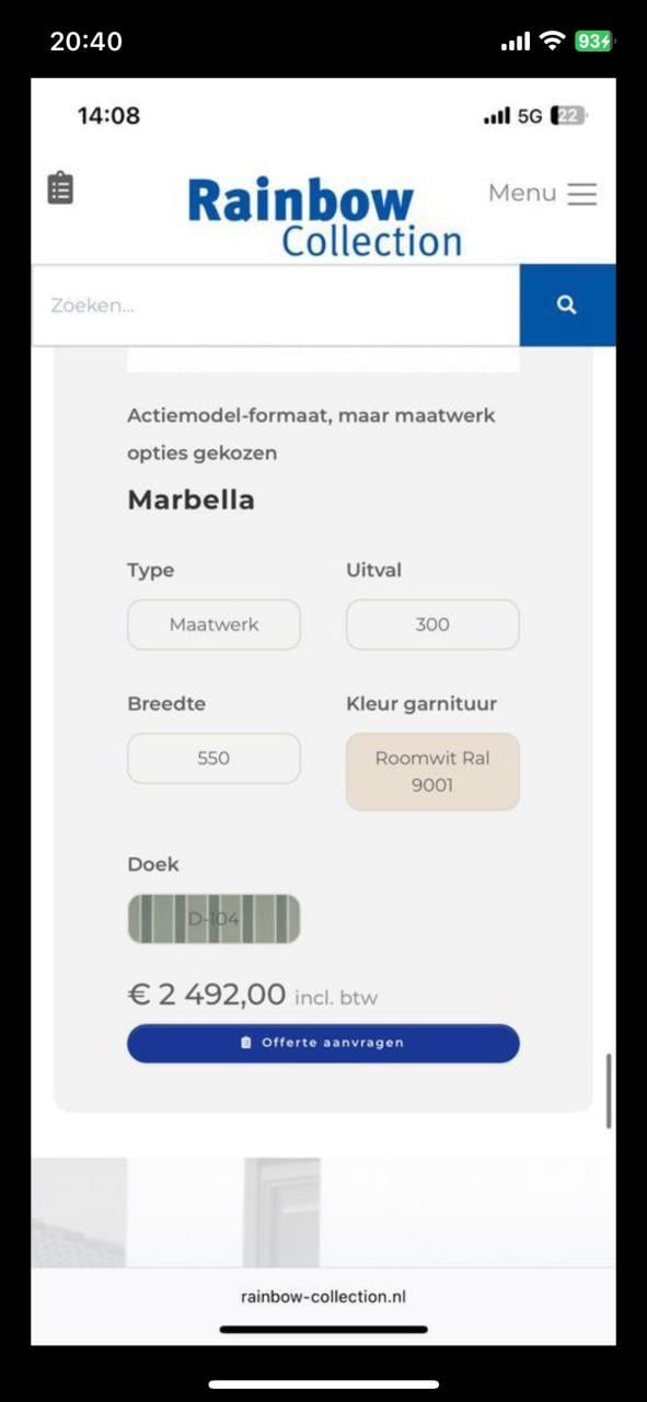 Zonnescherm elektrisch 550cm breed en 300cm uitval