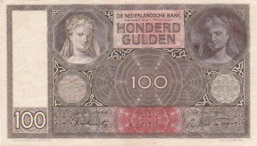 100 Gulden 1942 Luitspelende Vrouw