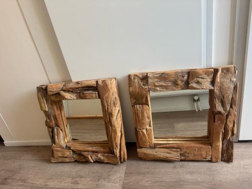 2x Teak spiegel