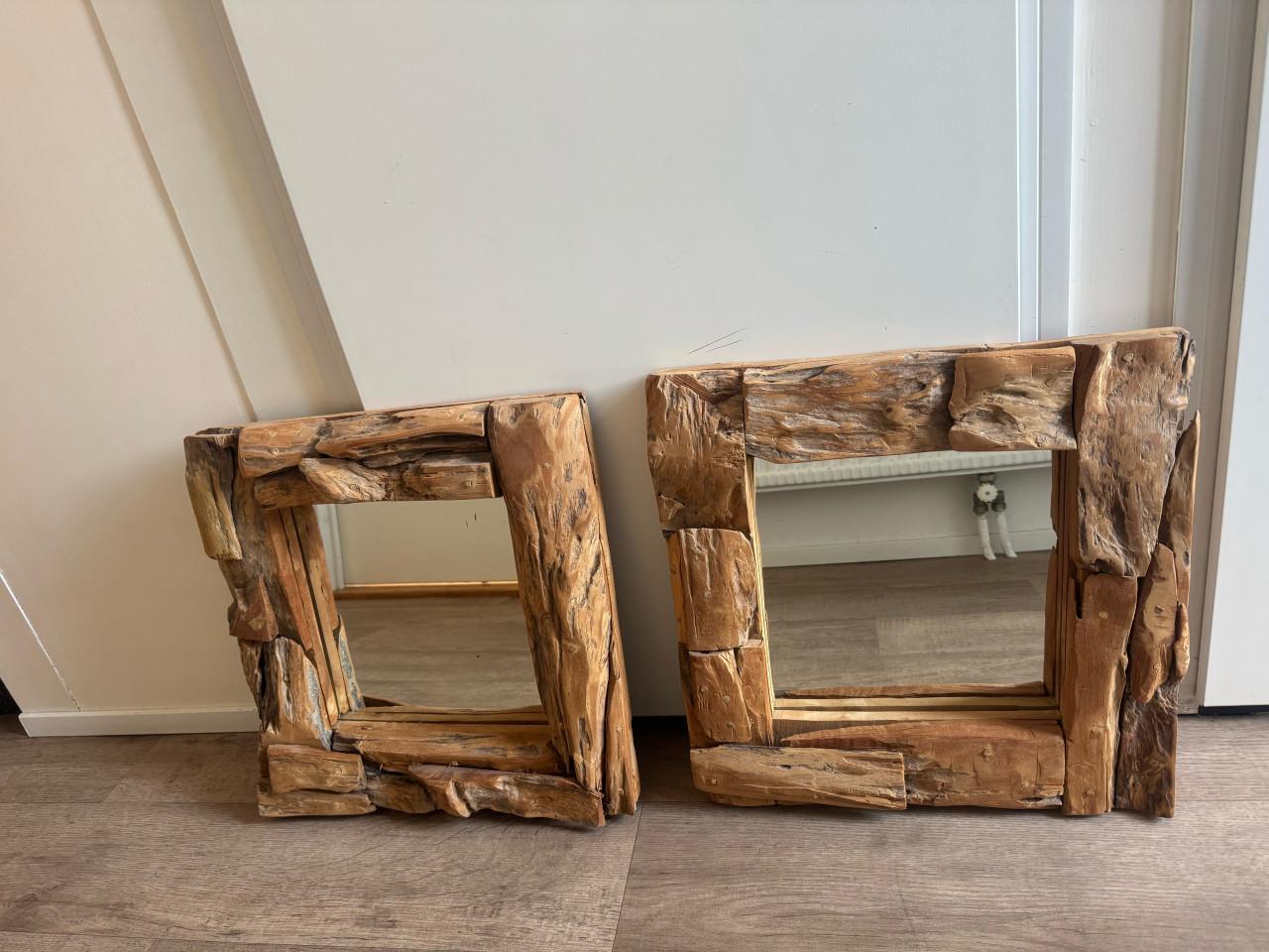 2x Teak spiegel