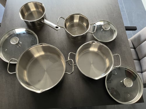 Tefal pannenset – 4-delig, RVS met glazen deksel