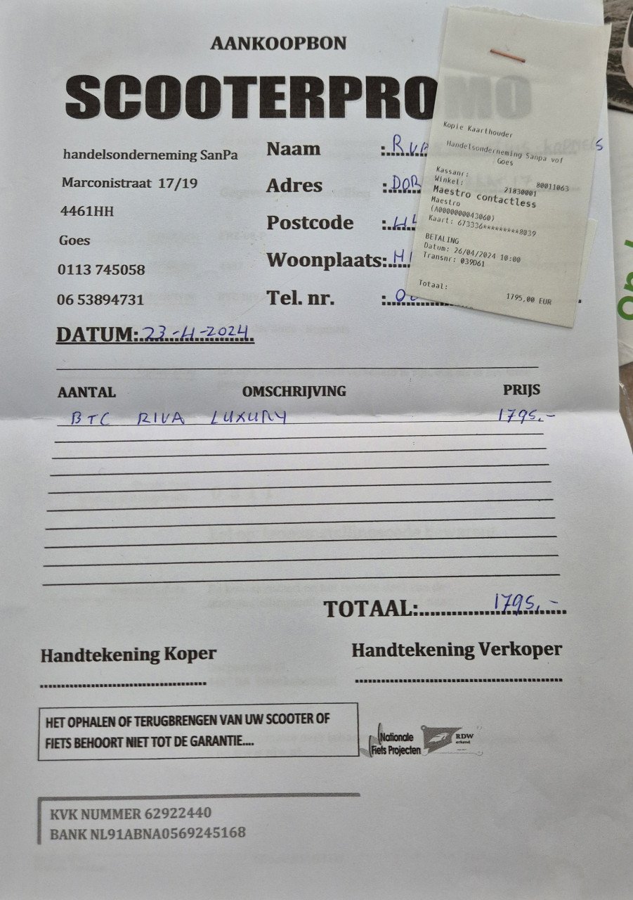 Scooter btc riva luxury 1 jaar oud