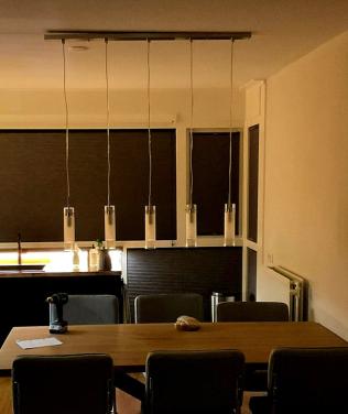 Armatuur hanglamp met vijf glazen kokerspots