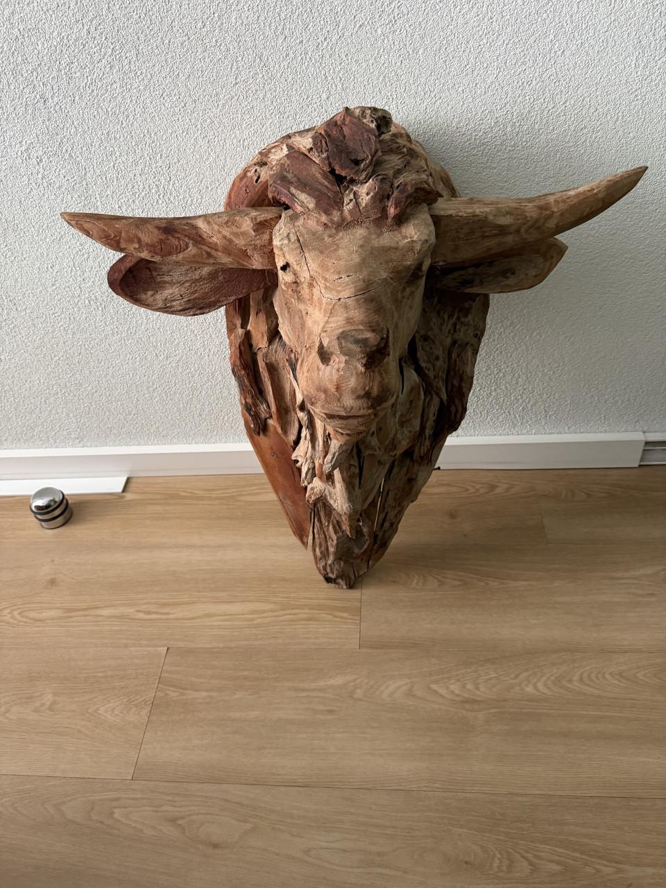 Grote teak houten Bison kop