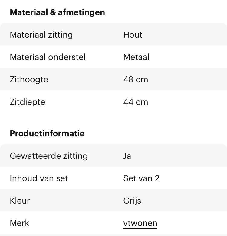 Vtwonen Class Eetkamerstoel - Grijs - Set