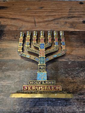 Vintage Menorah - Koper en Emaille - Heilig Land Jeruzalem