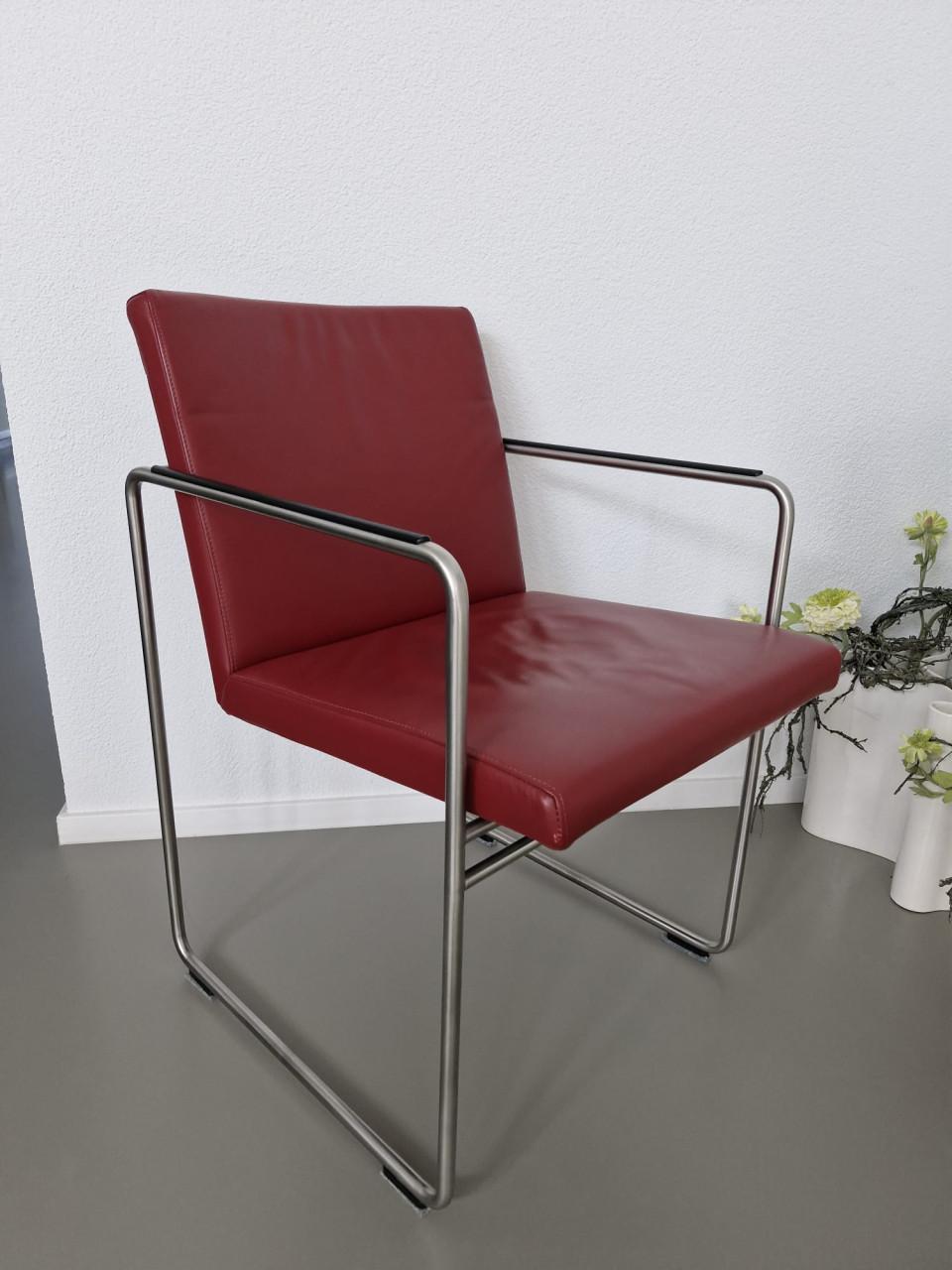 4 rood lederen Arco eettafel stoelen,