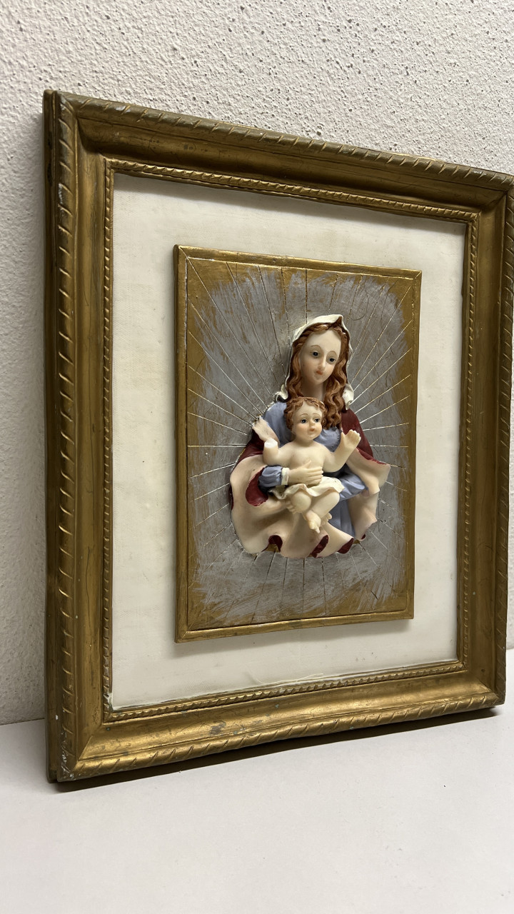 Wandbord ornament Maria en Jezus reliëf 23x28
