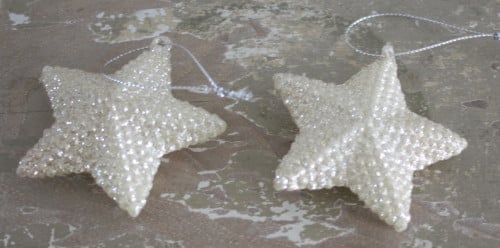 Set van 2 champange glitter keurige kunststof sterhangers