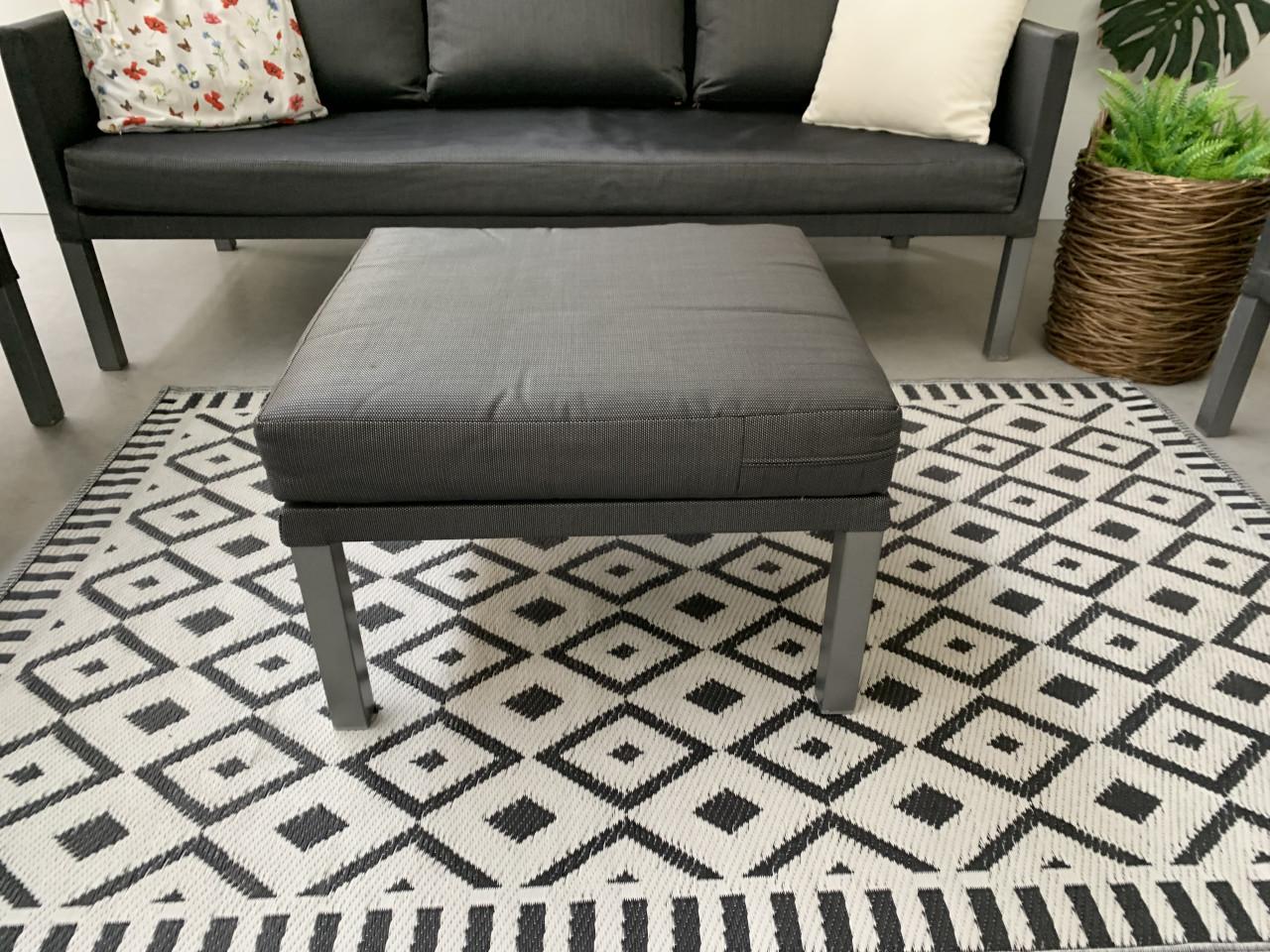 Antracietkleurig All Weather loungeset bank, 4 stoelen en hocker/ tafel.