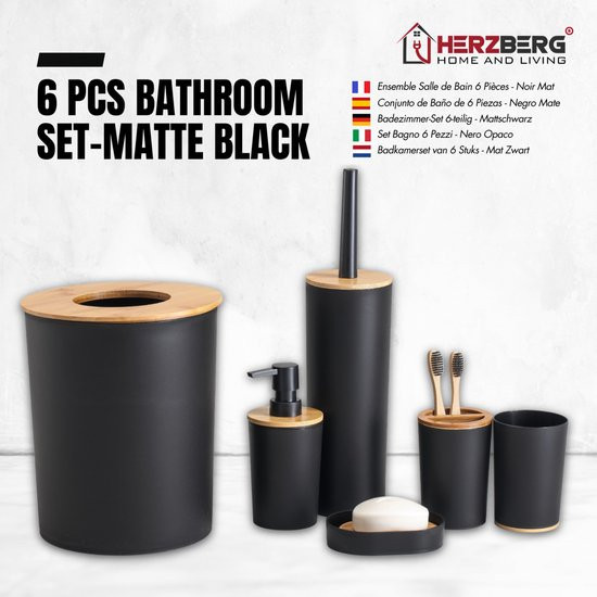 6 Delige Badkamer set Mat Zwart