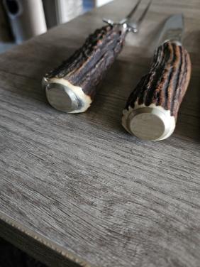 Jaren 80/ 5 delig design Tranchierbesteck Dreizack  Solingen