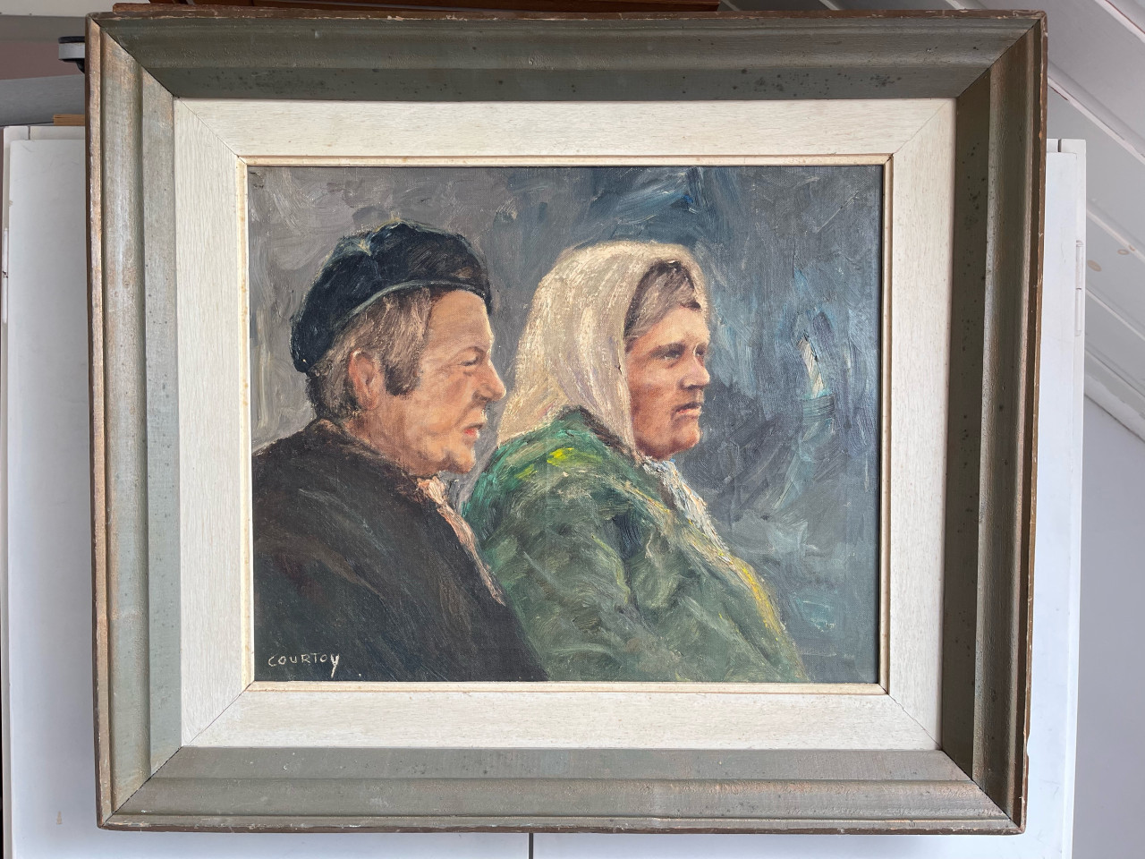 Charmant schilderij “Boer en Boerin” – Courtoy