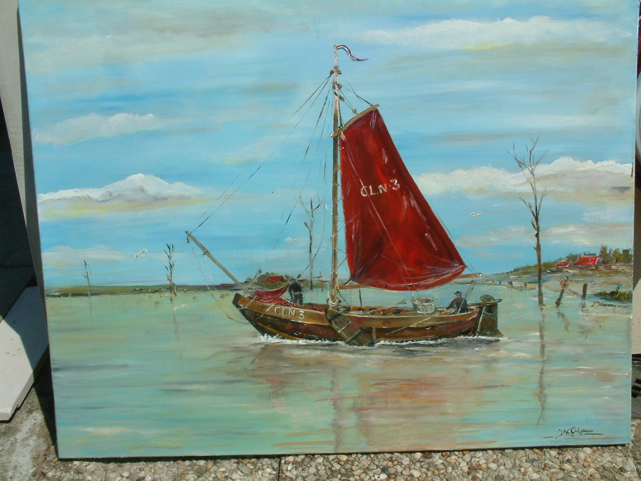 Zeil visserij hoogaars en hengst -botter 100x 80 cm olie verf op doek
