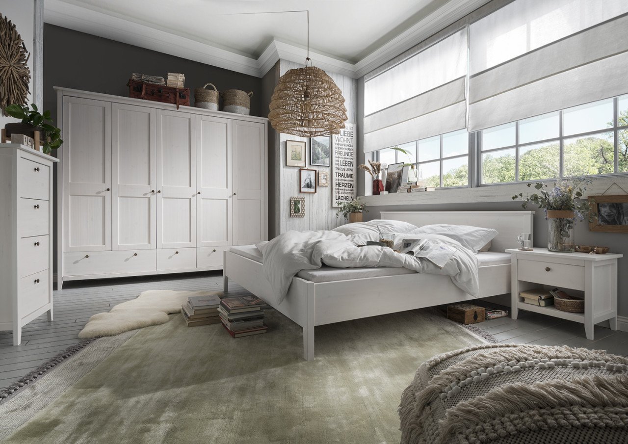 Tweepersoons bed Massief grenen hout. Puur natuur of Wit