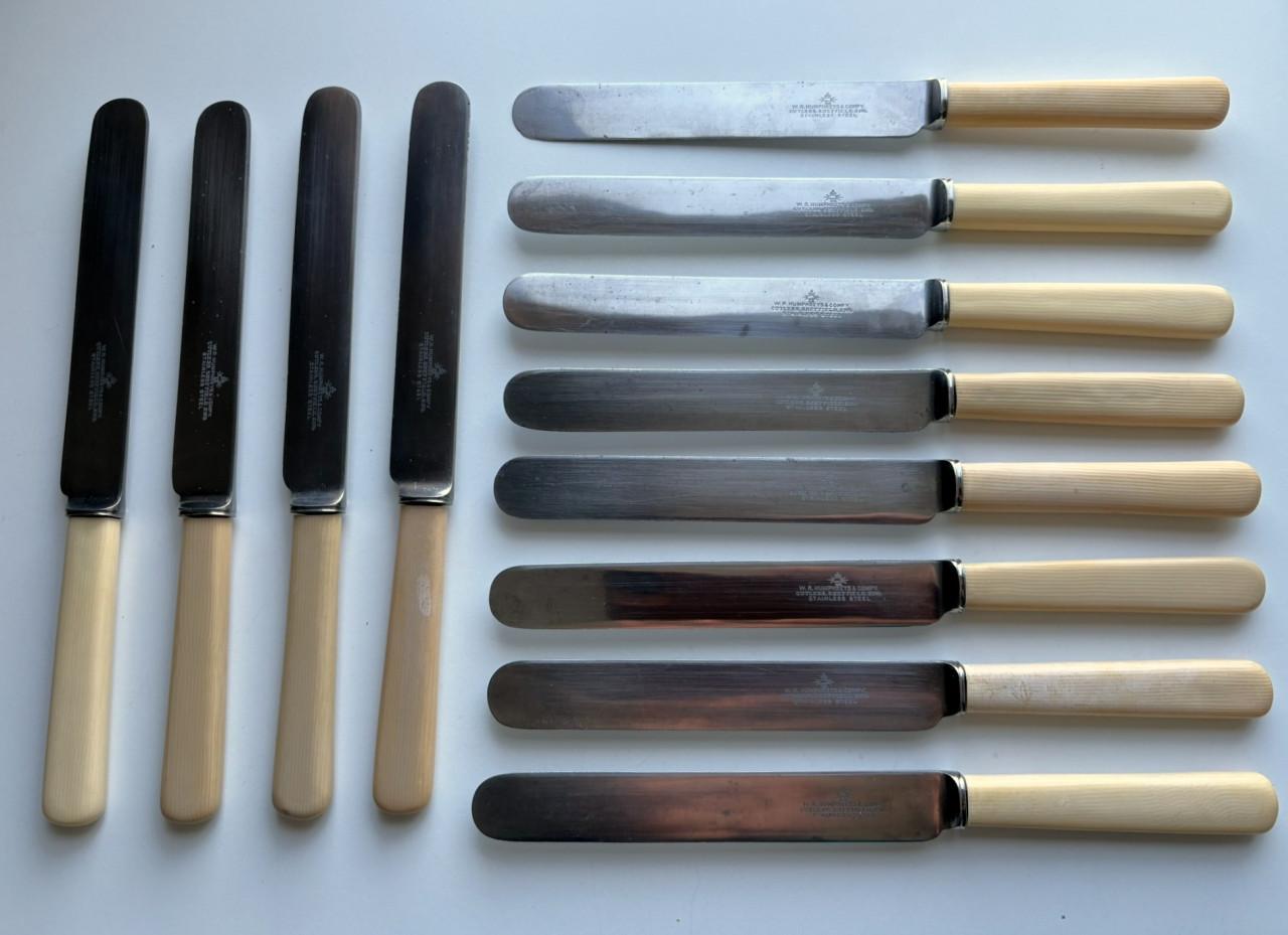 12 antieke messen en vorken - epns - verzilverd