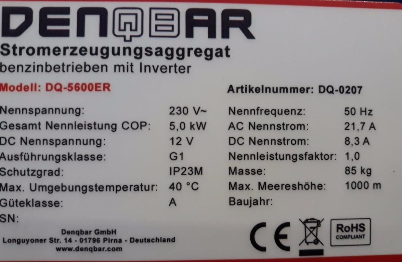 Generator // aggregaat max. Vermogen (230 V): 5,6 kW.