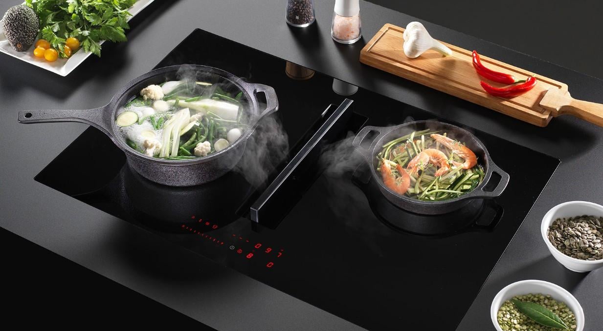 WAVE Design inductie kookplaat met afzuiging