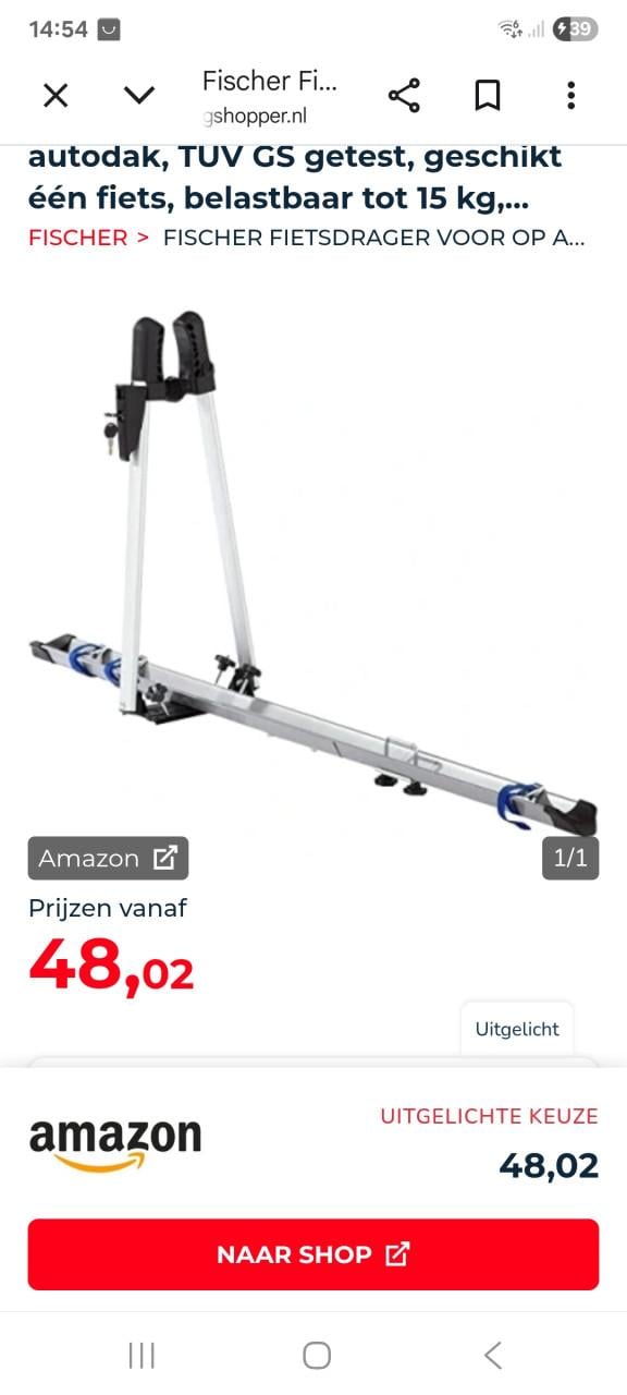 Fietsendrager fischer voor 1 fiets te bevestigen op dakdragers