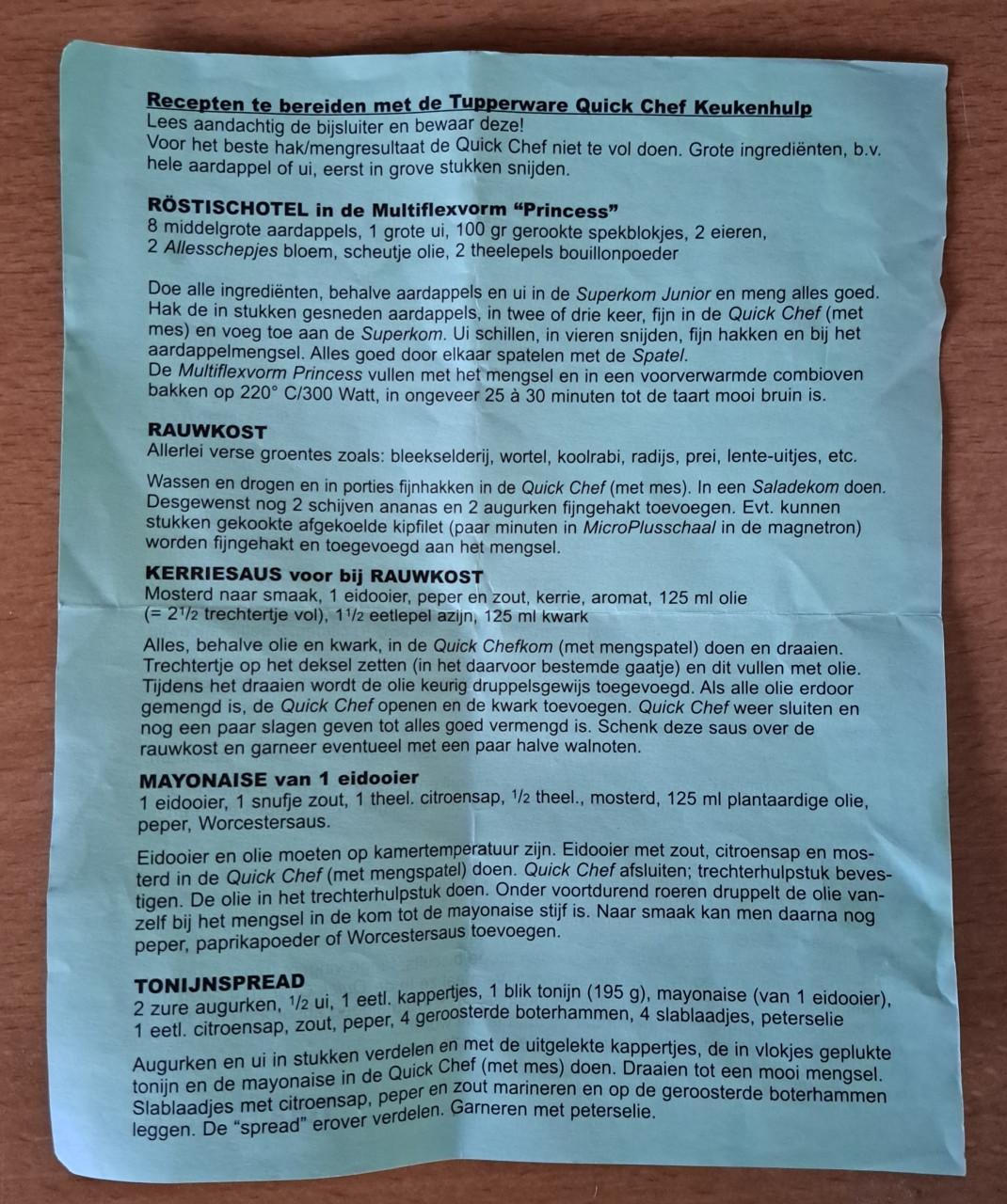 TUPPERWARE QUICK CHEF KEUKENHULP