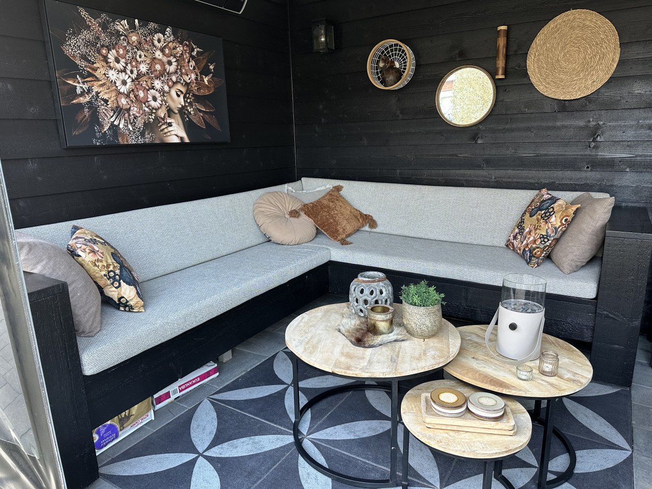 Hoekbank van steigerhout  voor in tuin