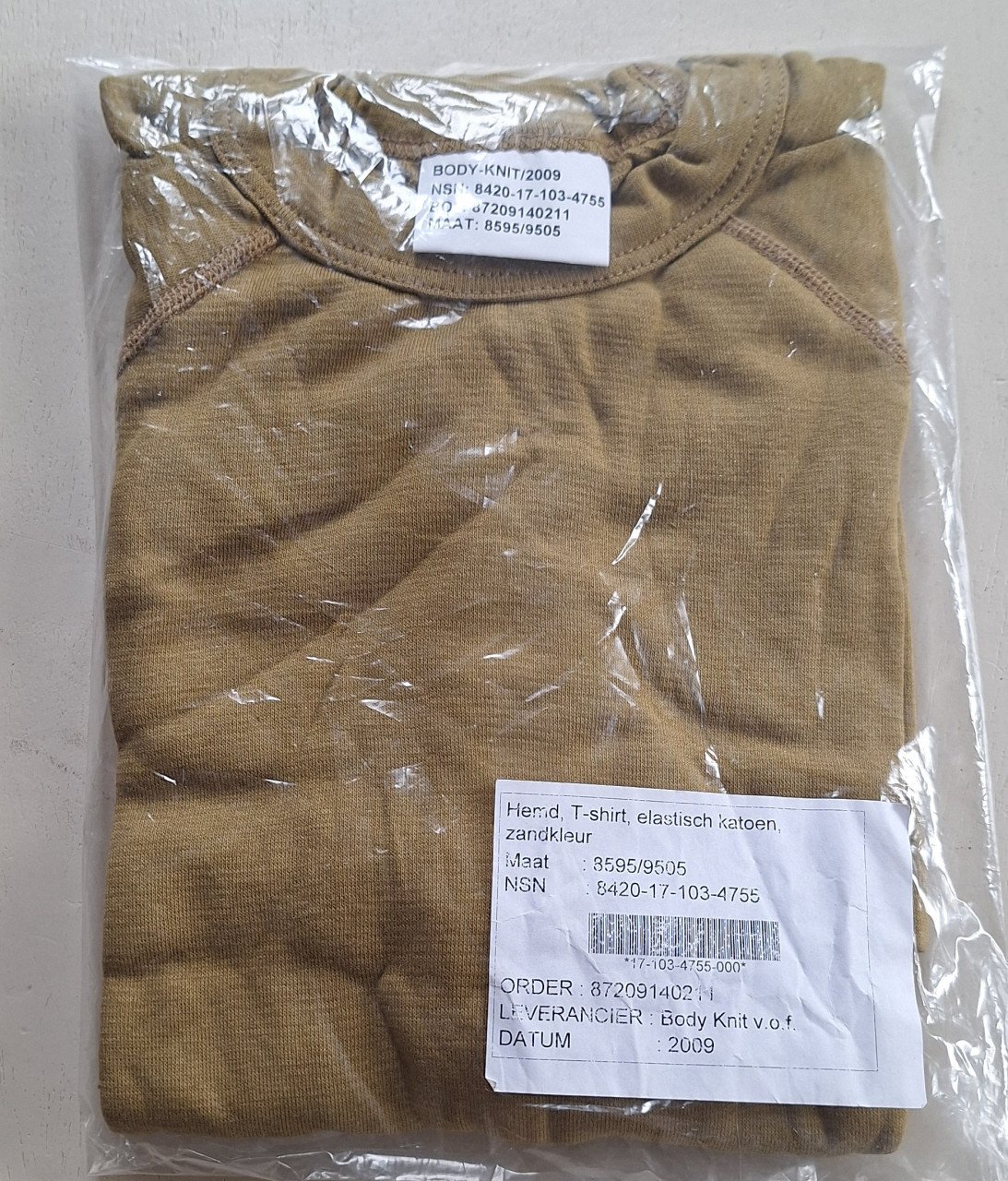 Body Knit winterhemd T-shirt elastisch katoen heren khaki maat L winterhemd