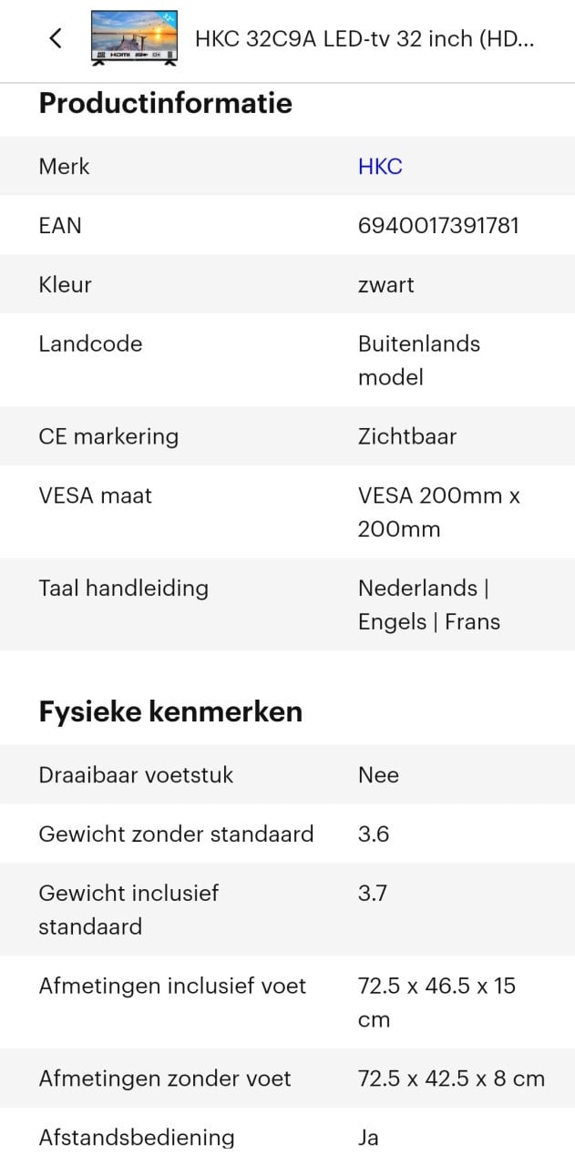 Super fijne HKC tv