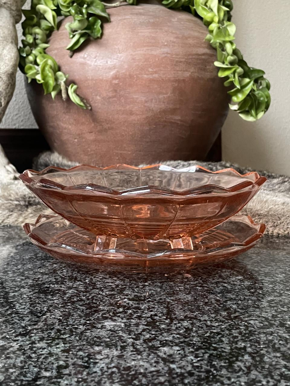 Persglazen fruitschaal met bord (set)