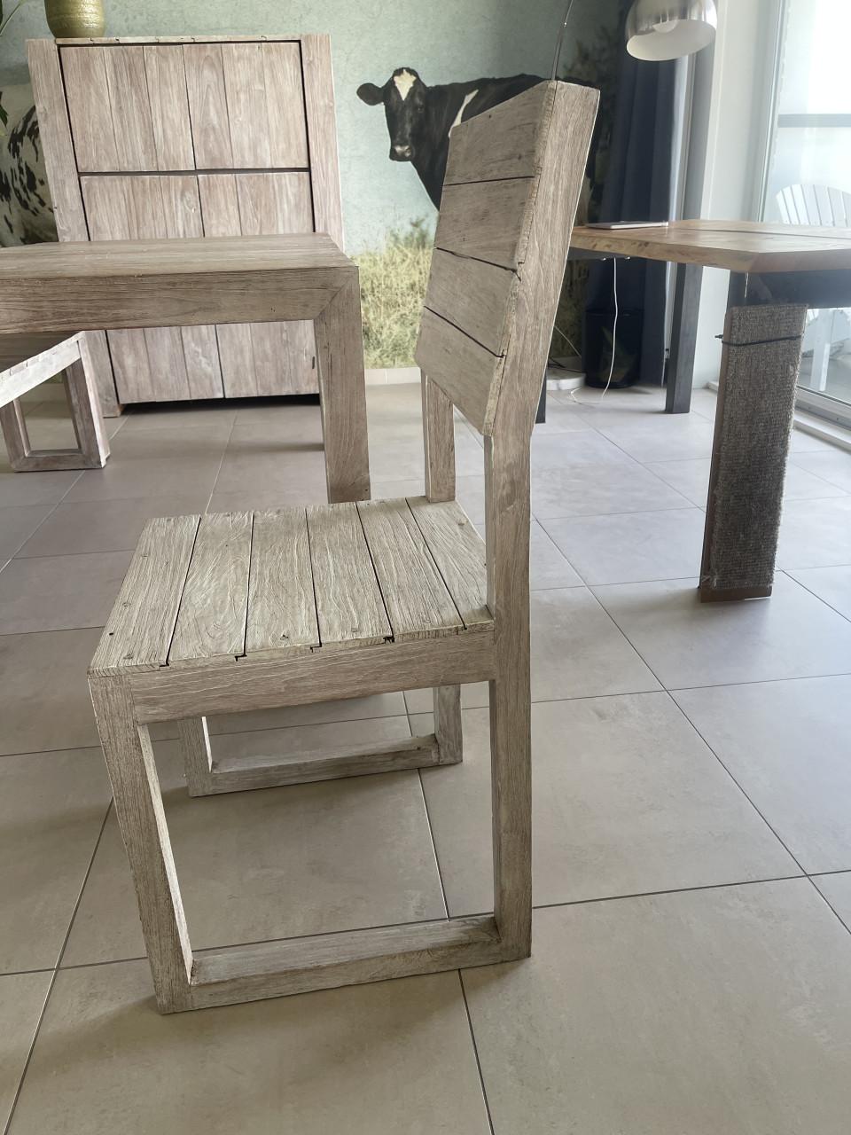 Eetkamer set massief gerecycleerd teak – modern landelijk – whitewash