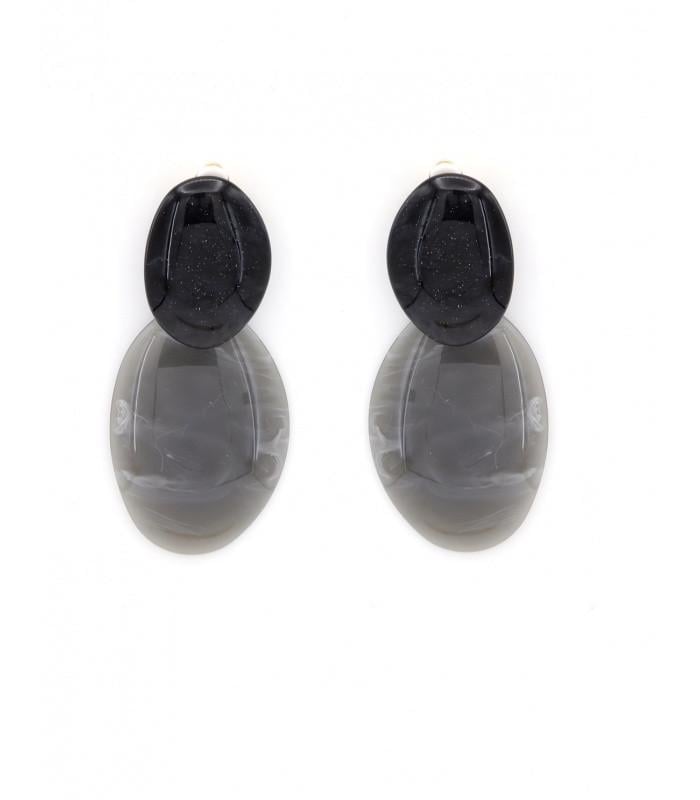 Oorclips met ovaal zwart oor stukje en grijze hanger