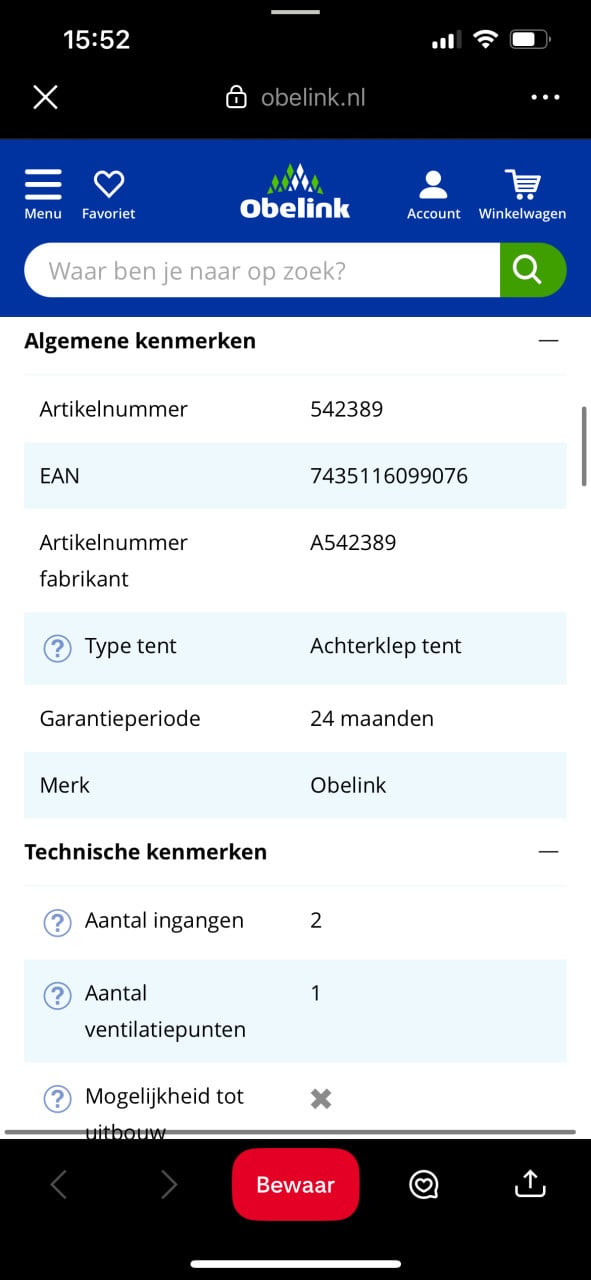 Achterklep tent Obelink