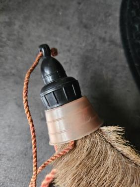 Mooie vintage drinkfles/veldfles, van leer en geitenvel..