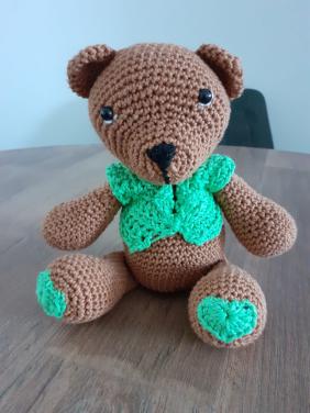 Gehaakte knuffels: beer en muis, hartstikke leuk - 7,50 per stuk