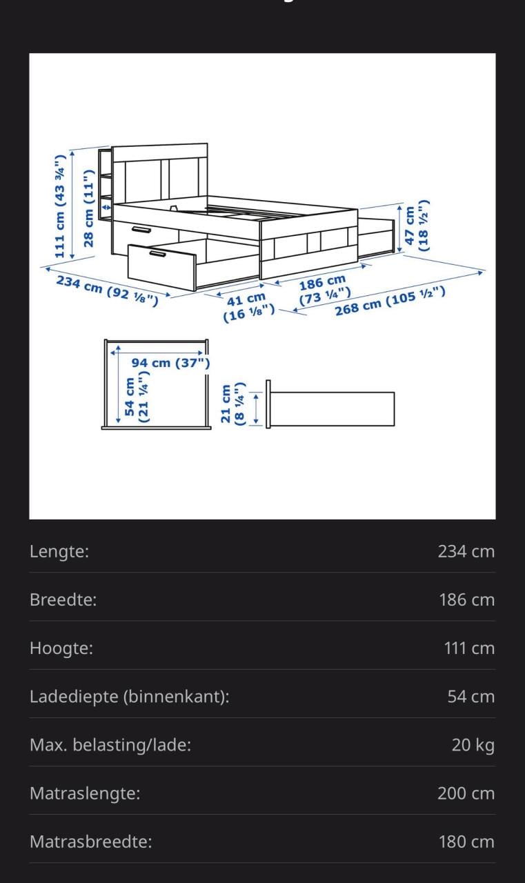 Ikea bed brimnes, zwart, 180x200!